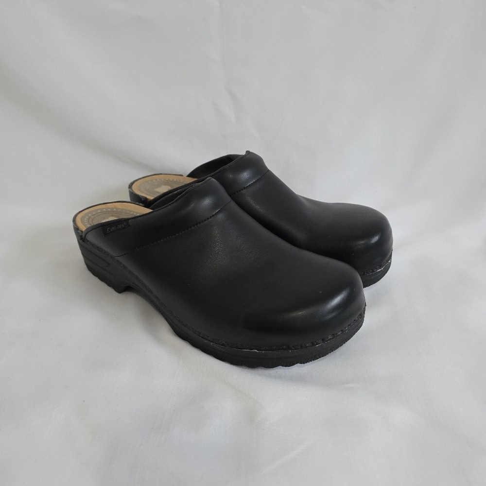 Euro-Dan Atlas Black Leather Wooden Work Chef Clogs - Picture 2 of 10